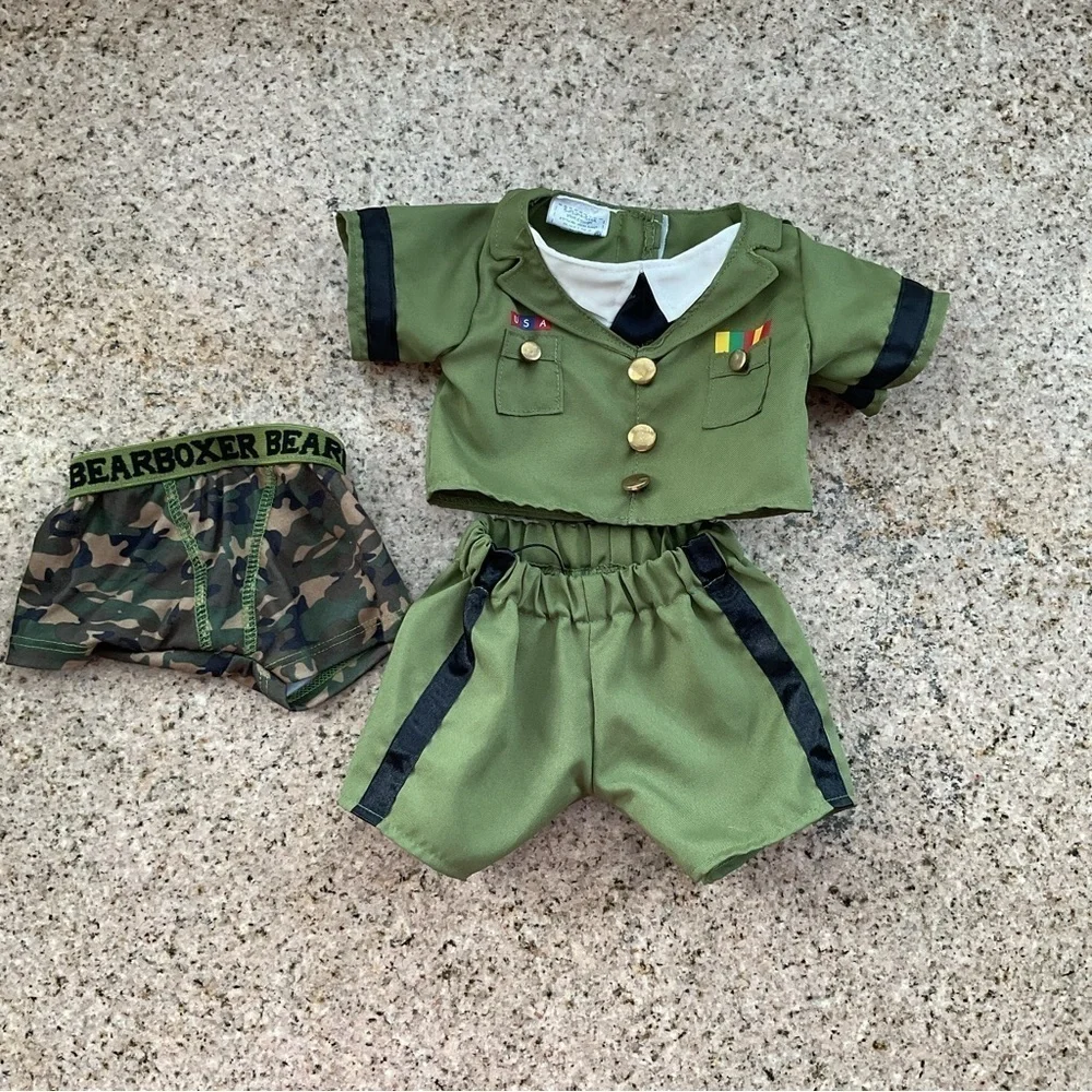 Build-A-Bear Workshop Army Officer Uniform Military Bear 17” and boxer